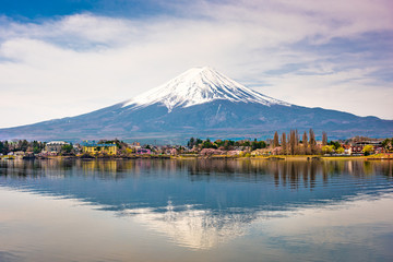 Mt. Fuji on Lake Kawaguchi, Yamanashi, Japan.