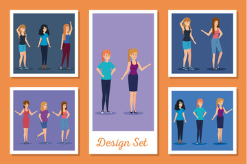 set designs of young women vector illustration design