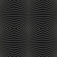 Vector stripes pattern. Geometric seamless texture with thin refracted lines. Abstract monochrome striped background, repeat tiles. Optical illusion effect. Dark design for decoration, digital, web