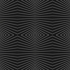 Wallpaper murals Black and white geometric modern Vector stripes pattern. Geometric seamless texture with thin refracted lines. Abstract monochrome striped background, repeat tiles. Optical illusion effect. Dark design for decoration, digital, web