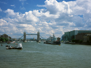 Tower Bridge and Thames River, London, England - July, 2011