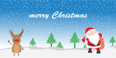 christmas card with santa claus and reindeer