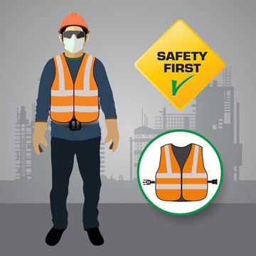 safety vest, construction site,vector design