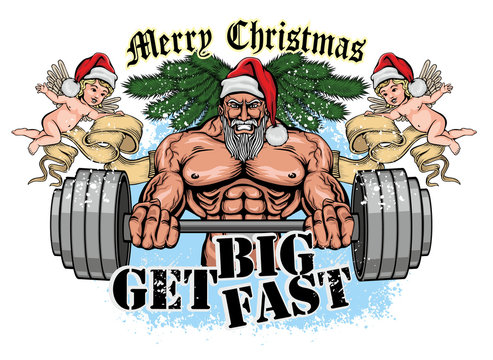 Christmas fitness Santa Claus, grunge vintage design t shirts