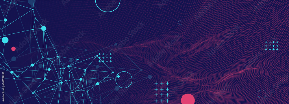 Poster Wireframe background with plexus effect. Futuristic vector illustration.