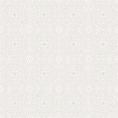 Subtle vector geometric linear seamless pattern. Delicate modern abstract vector background. White and beige graphic texture with stripes, triangles, rhombuses, octagons, diagonal lines, repeat tiles
