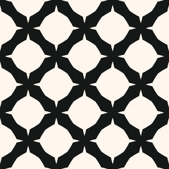 Vector geometric grid seamless pattern. Simple black and white background texture. Abstract monochrome ornament with rounded shapes, crosses, mesh, net, lattice. Repeat design for decor, wallpapers