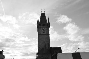 Old Town Hall in Prague in black and white