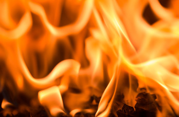 Fire flame burning glowing on black dark background, hot heat energy fuel fire motion pattern...