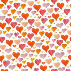 A seamless pattern of watercor hearts. Pattern for a postcard, poster or wrapping paper.