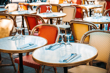 Empty coffee terrace in paris,France