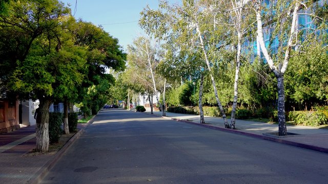 On a bright sunny day, street view in the resort town of Yeisk