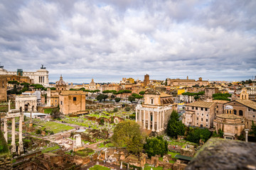Fototapeta na wymiar Panoramic view of the Roman Forum, Rome, Italy
