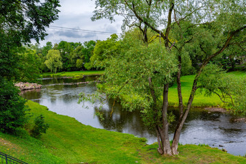 Fototapeta na wymiar Pskov, a picturesque Park in the valley of the Pskova;