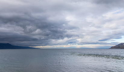 Naklejka na ściany i meble Lake Leman. Swiss. Water. Cold. Clouds. Windy