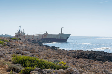 Abandoned ship that was shipwrecked off near the coast of Cyprus