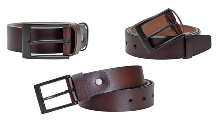 Set of leather belt isolated on white background - clipping paths.