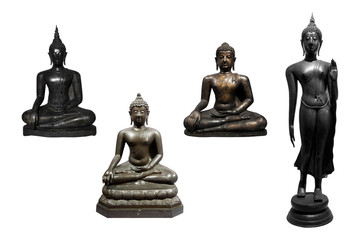 Set of buddha statue of buddhism religion isolated on white background - clipping paths.