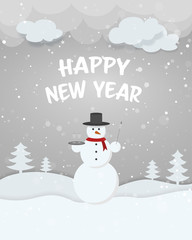 Schneemann in Winter Landschaft Karte Happy New Year