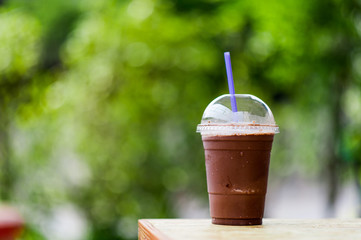 Delicious cool cocoa photos placed on the table ready to eat Food and beverage concept