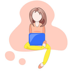 girl works at a laptop