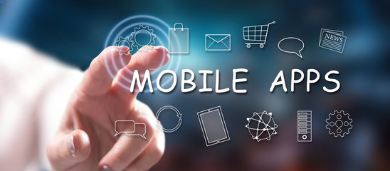 Woman touching a mobile apps concept