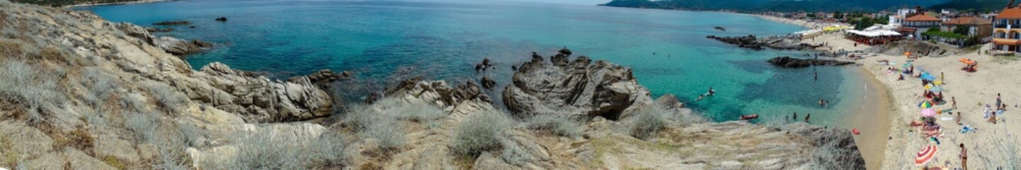 Seaside in Greece with beautiful rocks, Halkidiki, Vourvourou,panorama