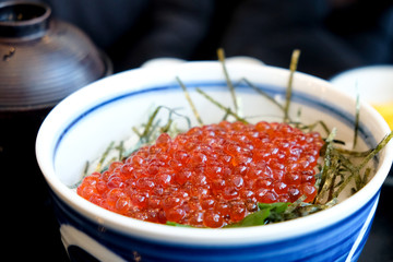 Rice bowl topped with salmon roe, Japanese food