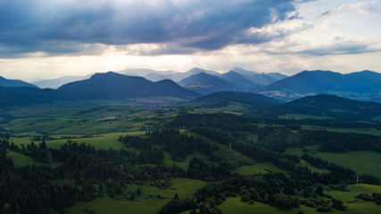 Morning aerial view of Tatra mountains in Slovakia