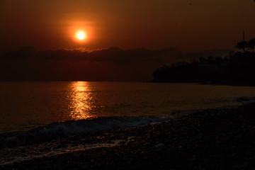 Red dawn over the sea. Bali Amed.