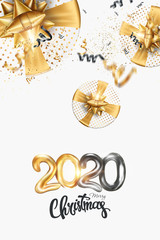 Fototapeta na wymiar Merry Christmas gold Creative design on a white background. Black-gold design. Brochure design template, card, banner. 3D illustration, 3D Render