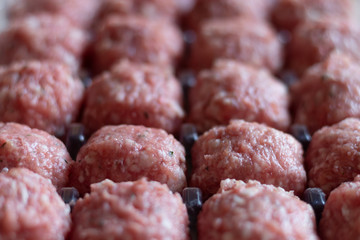 Homemade pork meat dumplings in onion sauce over white bowl