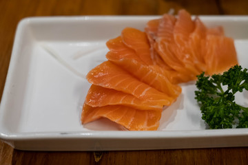 Salmon sashimi, traditional japanese food.