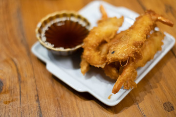 Ebi tempura or shrimp tempura, traditional japanese food.