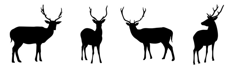 Deers silhouettes set isolated on white background. Vector illustration