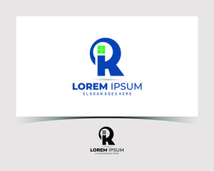 R Letter Real Estate Logo Design, Letter R logo template with House window design element.  Vector illustration. Real Estate Corporate branding identity