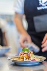 Vegan Baja fish taco on chefs table