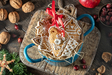 Christmas gingerbread cookies in a pot on a table