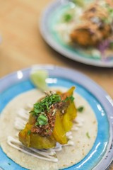 Vegetarian taco on chefs table