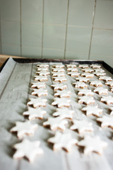 Kekse und Plätzchen backen in einer Bäckerei, Handwerk, Zimtsterne