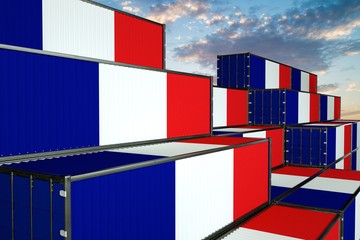 3D illustration Container terminal full of containers with flag of France