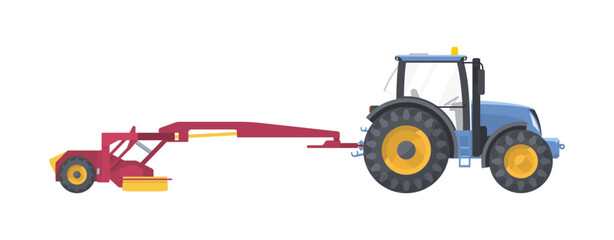 Tractor set. vector flat illustarion. Agriculture machine with mower © Paul Kovaloff