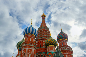 The Cathedral of Vasily the blessed or Pokrovsky Cathedral on against cloudy sky