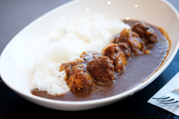 Curry rice with fried pork. Japanese food