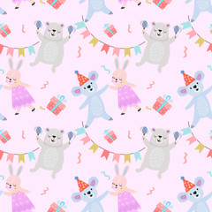 Cute animal party seamless pattern fabric yextile wallpapes.