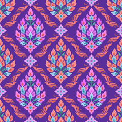 Thai tradition art in purple color seamless pattern.