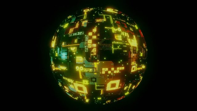 sci-fi sphere, rotating detailed high-tech computer concept, 4k loop