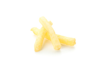 Stack of tasty french fries isolated on white background