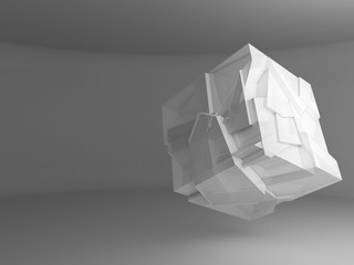 Abstract white flying crystal cube object 3d
