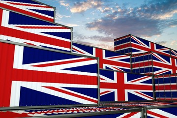 Fototapeta na wymiar 3D illustration Container terminal full of containers with flag of United Kingdom